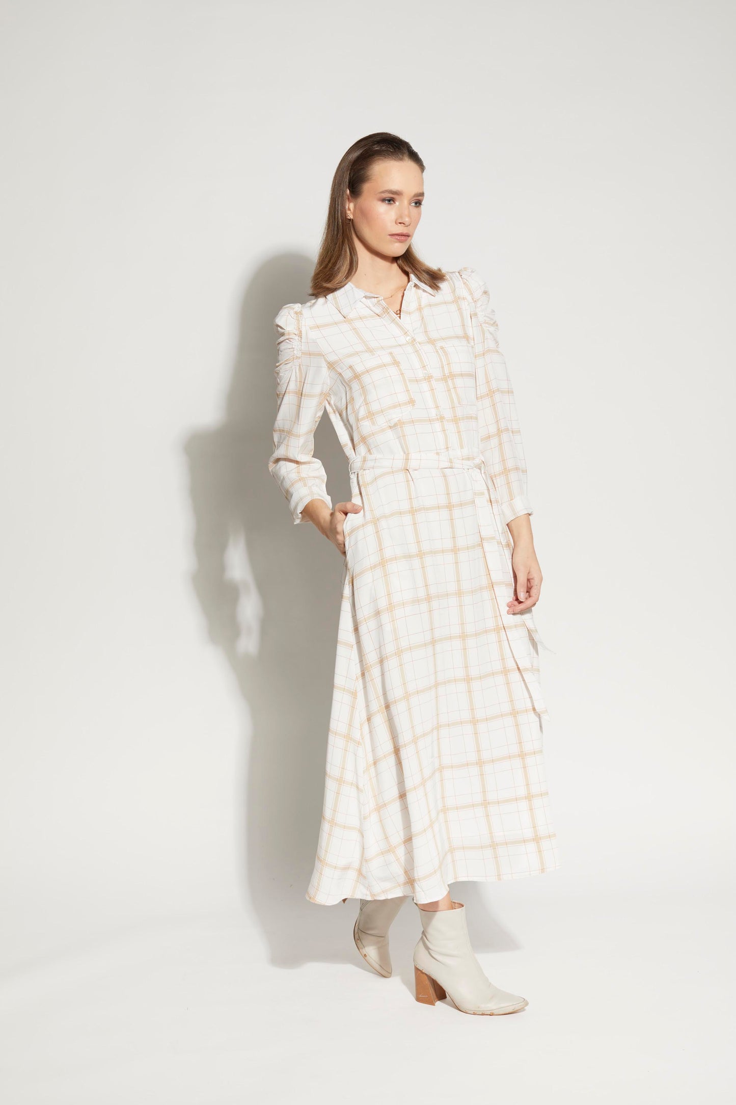 2180L - Camille Dress - Waffle Check