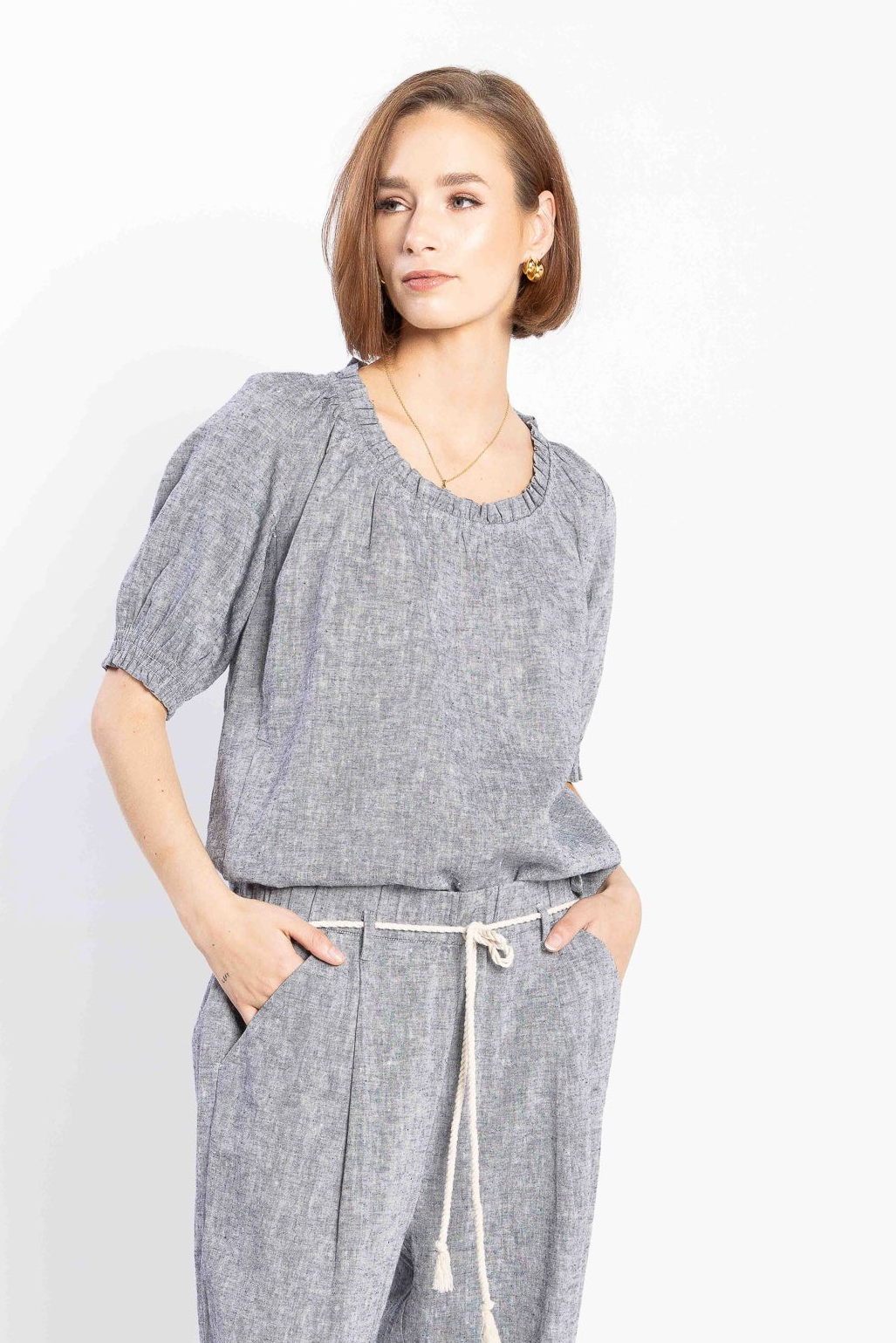 1262L - Mel Blouse - Navy Marle