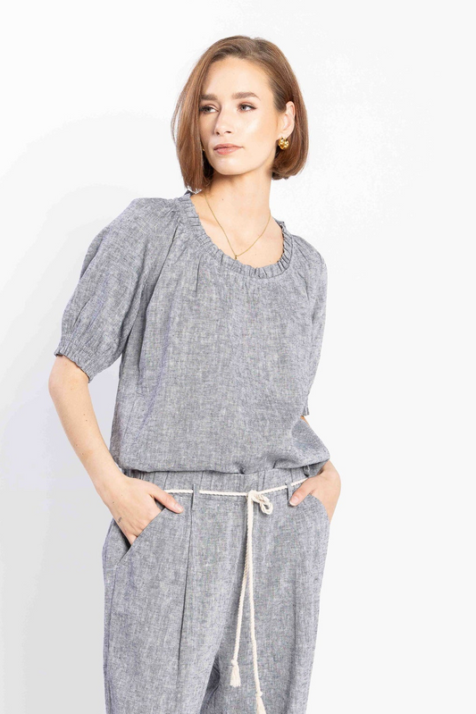 1262L - Mel Blouse - Navy Marle