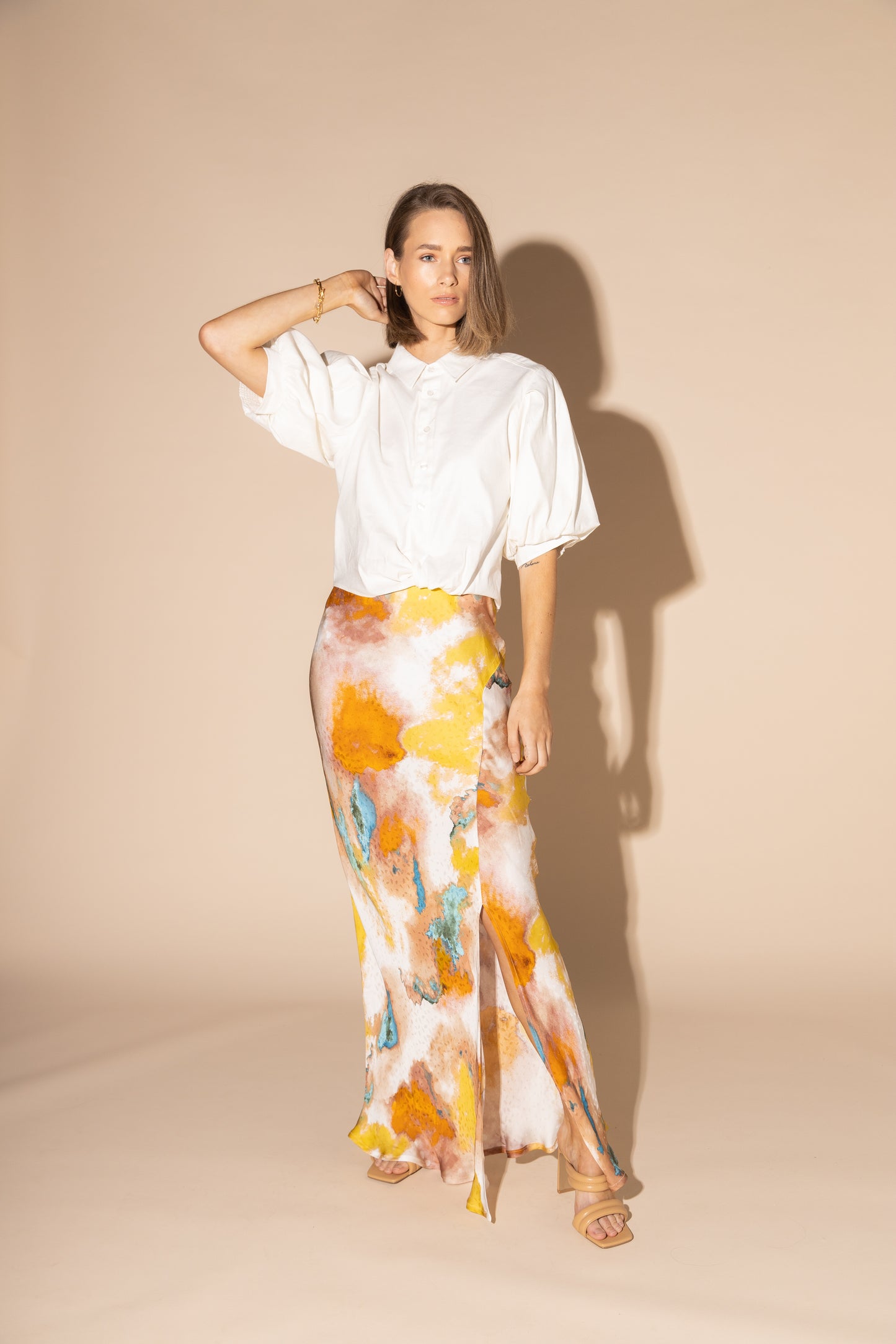 6047L - SILKEN SKIRT - WATER COLOUR